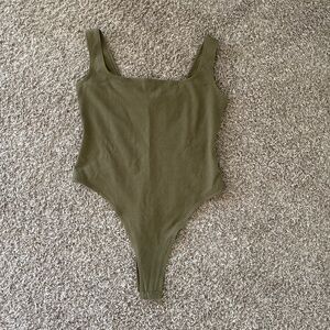 Reformation Riella Knit Bodysuit Olive Green